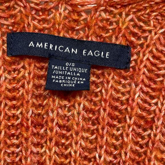 American Eagle Knit Poncho Komono Wrap Shawl Cardigan Sweater Fringe Size OS - Picture 6 of 12